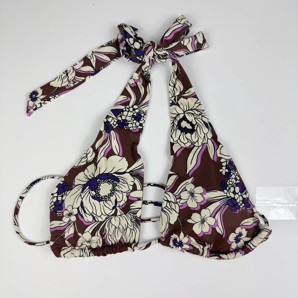 NWOT Express Body Contour Swim Bikini Top Medium Floral Halter Triangle Tie